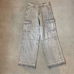 LOT OF 2 H&M Curvy fit straight high cargo jeans raw hem Divided Sz 4